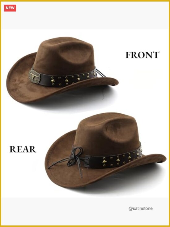 Wide Brim Faux Suede Cowboy Hat Unisex with Shapeable Brim main image 4